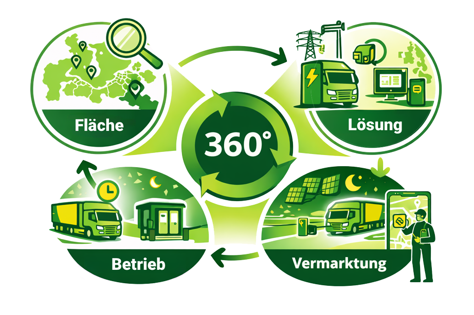 Illustration: 360 Grad Ansatz - Fläche, Lösung, Betrieb, Vermarktung